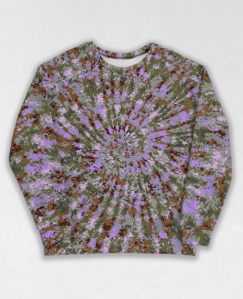 Tie-Dye-Camo Sweatshirt #1290. All over print, precision-cut, and hand-sewn. Super comfortable poly-cotton blend original Digital Camouflage designs by Dan Ellis vague.paris