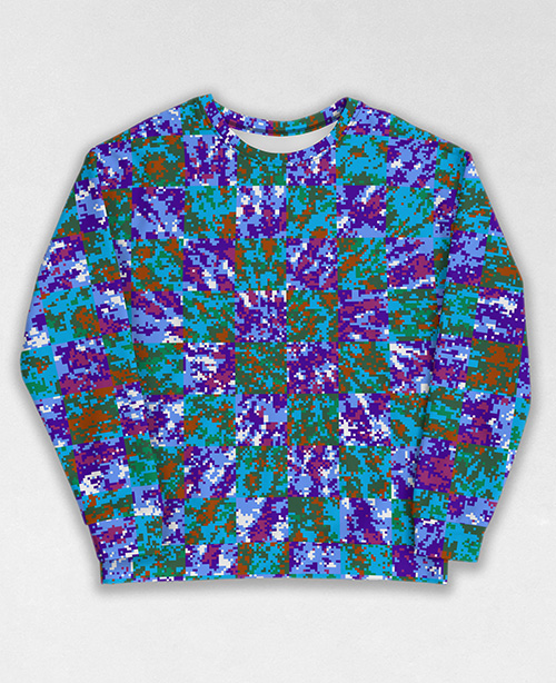 Tie-Dye-Camo Sweatshirt #1298. All over print, precision-cut, and hand-sewn. Super comfortable poly-cotton blend original Digital Camouflage designs by Dan Ellis vague.paris