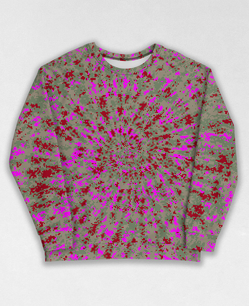 Tie-Dye-Camo Sweatshirt #1300. All over print, precision-cut, and hand-sewn. Super comfortable poly-cotton blend original Digital Camouflage designs by Dan Ellis vague.paris