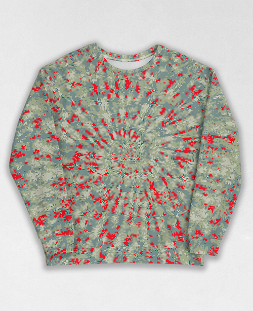 Tie-Dye-Camo Sweatshirt #1302. All over print, precision-cut, and hand-sewn. Super comfortable poly-cotton blend original Digital Camouflage designs by Dan Ellis vague.paris