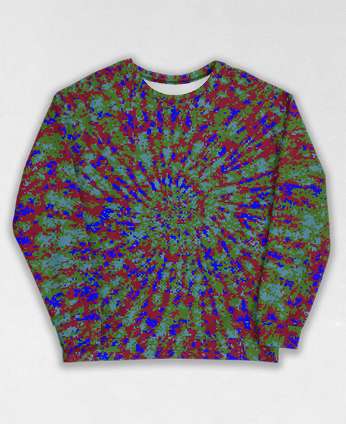 Tie-Dye-Camo Sweatshirt #1303. All over print, precision-cut, and hand-sewn. Super comfortable poly-cotton blend original Digital Camouflage designs by Dan Ellis vague.paris