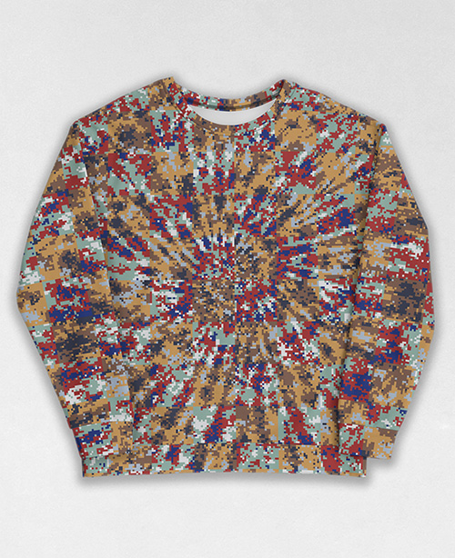 Tie-Dye-Camo Sweatshirt #1305. All over print, precision-cut, and hand-sewn. Super comfortable poly-cotton blend original Digital Camouflage designs by Dan Ellis vague.paris