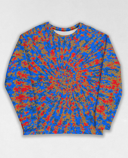 Tie-Dye-Camo Sweatshirt #1312. All over print, precision-cut, and hand-sewn. Super comfortable poly-cotton blend original Digital Camouflage designs by Dan Ellis vague.paris