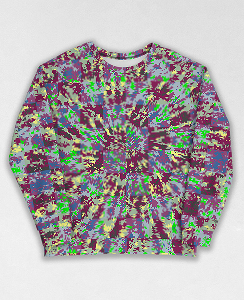 Tie-Dye-Camo Sweatshirt #1313. All over print, precision-cut, and hand-sewn. Super comfortable poly-cotton blend original Digital Camouflage designs by Dan Ellis vague.paris