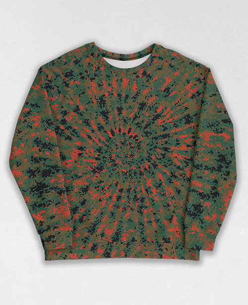 Tie-Dye-Camo Sweatshirt #1314. All over print, precision-cut, and hand-sewn. Super comfortable poly-cotton blend original Digital Camouflage designs by Dan Ellis vague.paris