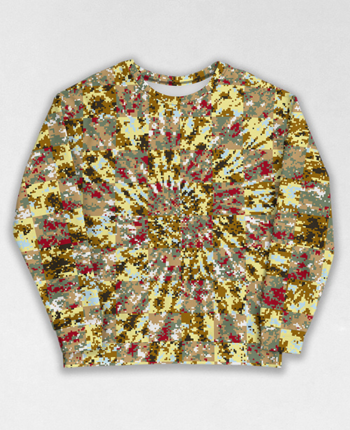 Tie-Dye-Camo Sweatshirt #1318. All over print, precision-cut, and hand-sewn. Super comfortable poly-cotton blend original Digital Camouflage designs by Dan Ellis vague.paris