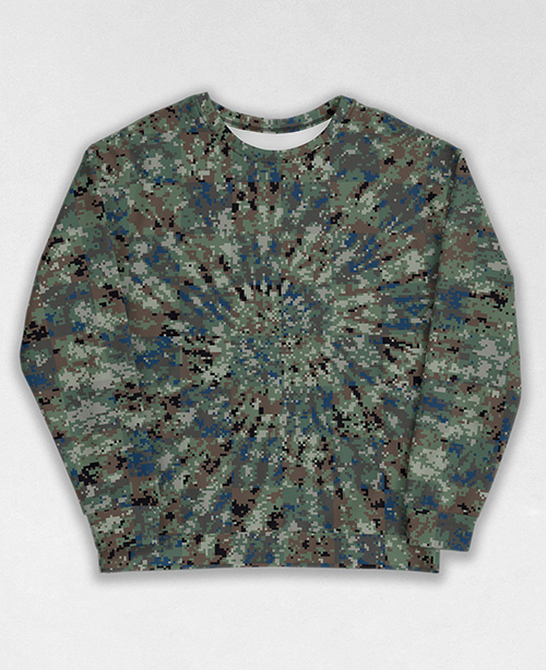 Tie-Dye-Camo Sweatshirt #1322. All over print, precision-cut, and hand-sewn. Super comfortable poly-cotton blend original Digital Camouflage designs by Dan Ellis vague.paris