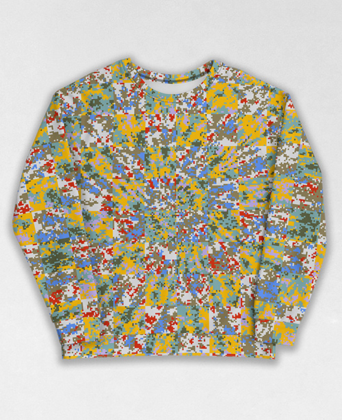 Tie-Dye-Camo Sweatshirt #1323. All over print, precision-cut, and hand-sewn. Super comfortable poly-cotton blend original Digital Camouflage designs by Dan Ellis vague.paris