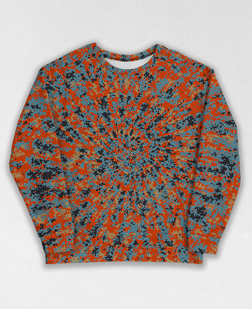 Tie-Dye-Camo Sweatshirt #1324. All over print, precision-cut, and hand-sewn. Super comfortable poly-cotton blend original Digital Camouflage designs by Dan Ellis vague.paris