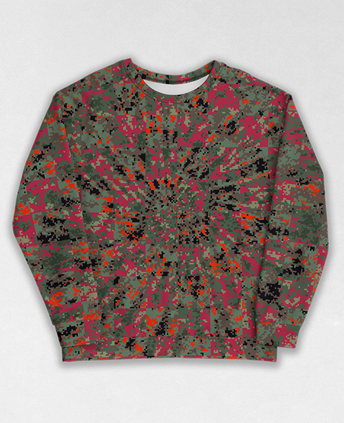 Tie-Dye-Camo Sweatshirt #1326. All over print, precision-cut, and hand-sewn. Super comfortable poly-cotton blend original Digital Camouflage designs by Dan Ellis vague.paris