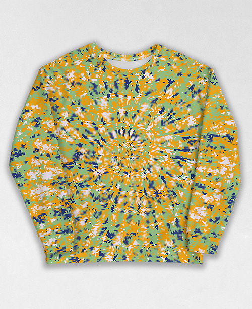 Tie-Dye-Camo Sweatshirt #1327. All over print, precision-cut, and hand-sewn. Super comfortable poly-cotton blend original Digital Camouflage designs by Dan Ellis vague.paris