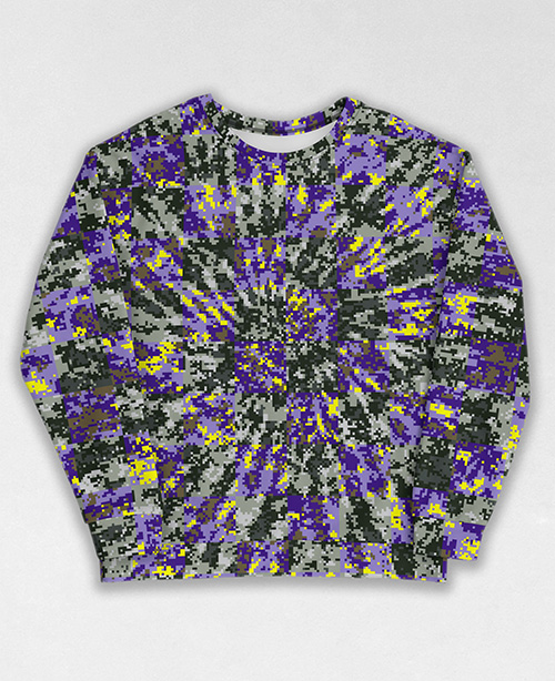 Tie-Dye-Camo Sweatshirt #1328. All over print, precision-cut, and hand-sewn. Super comfortable poly-cotton blend original Digital Camouflage designs by Dan Ellis vague.paris