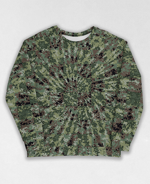 Tie-Dye-Camo Sweatshirt #1329. All over print, precision-cut, and hand-sewn. Super comfortable poly-cotton blend original Digital Camouflage designs by Dan Ellis vague.paris