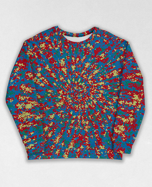 Tie-Dye-Camo Sweatshirt #1332. All over print, precision-cut, and hand-sewn. Super comfortable poly-cotton blend original Digital Camouflage designs by Dan Ellis vague.paris