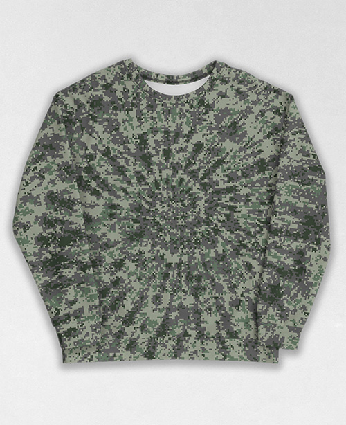 Tie-Dye-Camo Sweatshirt #1335. All over print, precision-cut, and hand-sewn. Super comfortable poly-cotton blend original Digital Camouflage designs by Dan Ellis vague.paris