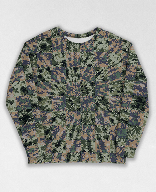 Tie-Dye-Camo Sweatshirt #1340. All over print, precision-cut, and hand-sewn. Super comfortable poly-cotton blend original Digital Camouflage designs by Dan Ellis vague.paris