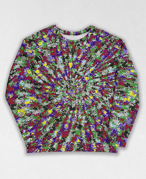 Tie-Dye-Camo Sweatshirt #1342. All over print, precision-cut, and hand-sewn. Super comfortable poly-cotton blend original Digital Camouflage designs by Dan Ellis vague.paris