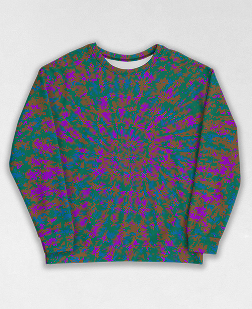 Tie-Dye-Camo Sweatshirt #1343. All over print, precision-cut, and hand-sewn. Super comfortable poly-cotton blend original Digital Camouflage designs by Dan Ellis vague.paris