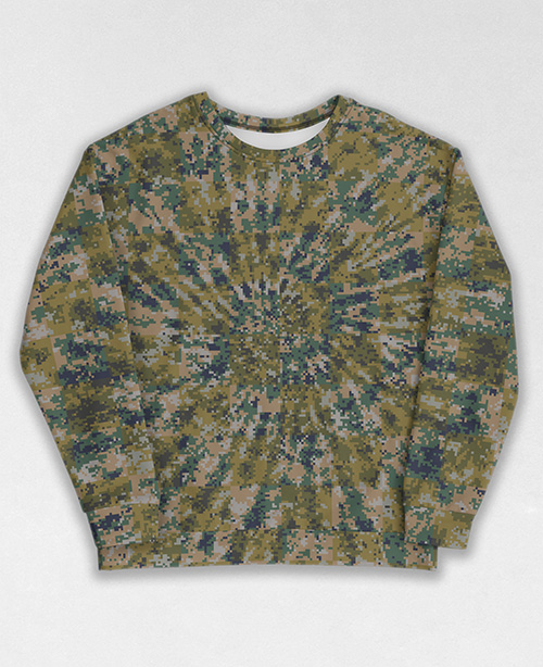 Tie-Dye-Camo Sweatshirt #1344. All over print, precision-cut, and hand-sewn. Super comfortable poly-cotton blend original Digital Camouflage designs by Dan Ellis vague.paris