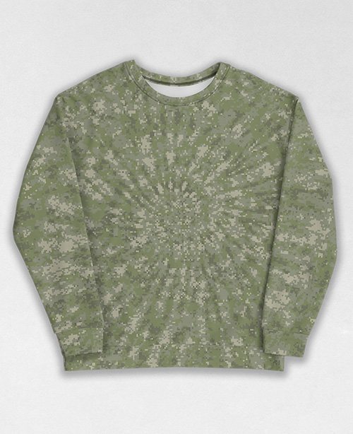 Tie-Dye-Camo Sweatshirt #1346. All over print, precision-cut, and hand-sewn. Super comfortable poly-cotton blend original Digital Camouflage designs by Dan Ellis vague.paris