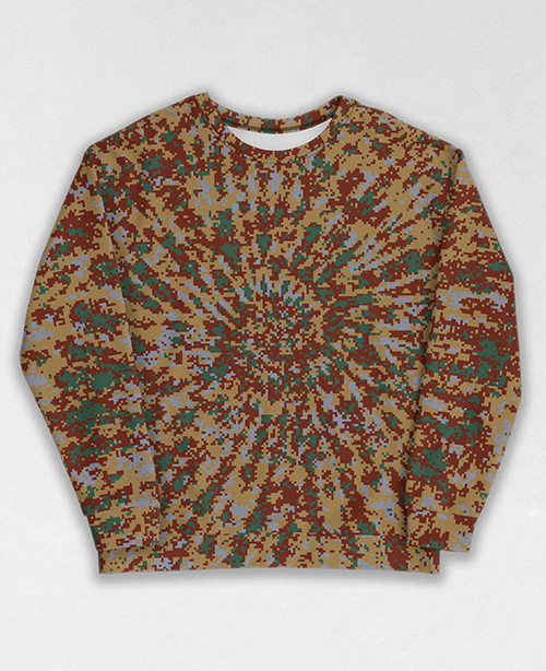 Tie-Dye-Camo Sweatshirt #1347. All over print, precision-cut, and hand-sewn. Super comfortable poly-cotton blend original Digital Camouflage designs by Dan Ellis vague.paris