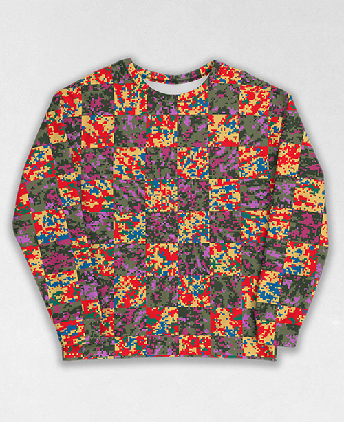 Tie-Dye-Camo Sweatshirt #1348. All over print, precision-cut, and hand-sewn. Super comfortable poly-cotton blend original Digital Camouflage designs by Dan Ellis vague.paris