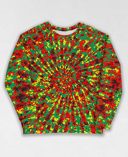 Tie-Dye-Camo Sweatshirt #1355. All over print, precision-cut, and hand-sewn. Super comfortable poly-cotton blend original Digital Camouflage designs by Dan Ellis vague.paris