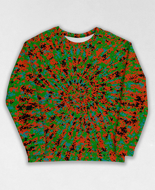 Tie-Dye-Camo Sweatshirt #1358. All over print, precision-cut, and hand-sewn. Super comfortable poly-cotton blend original Digital Camouflage designs by Dan Ellis vague.paris