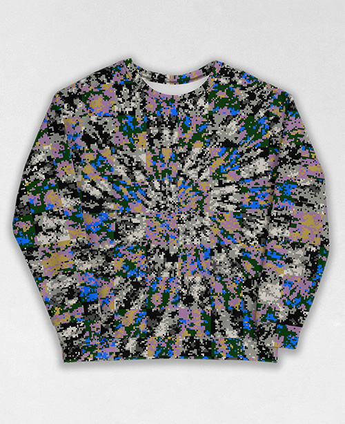 Tie-Dye-Camo Sweatshirt #1360. All over print, precision-cut, and hand-sewn. Super comfortable poly-cotton blend original Digital Camouflage designs by Dan Ellis vague.paris