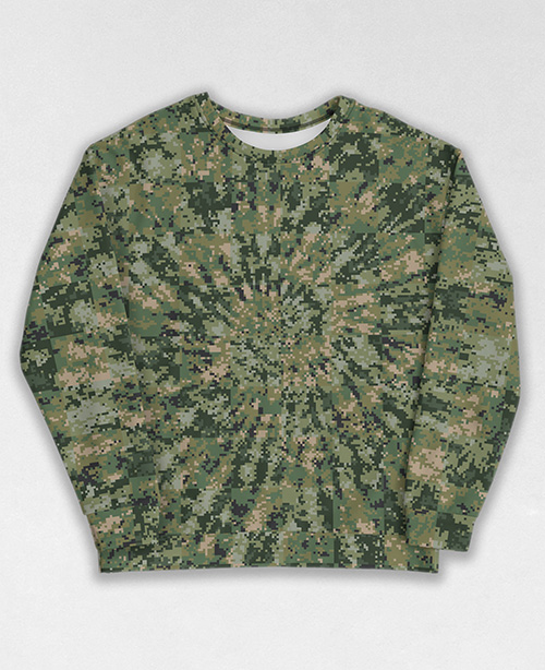 Tie-Dye-Camo Sweatshirt #1362. All over print, precision-cut, and hand-sewn. Super comfortable poly-cotton blend original Digital Camouflage designs by Dan Ellis vague.paris