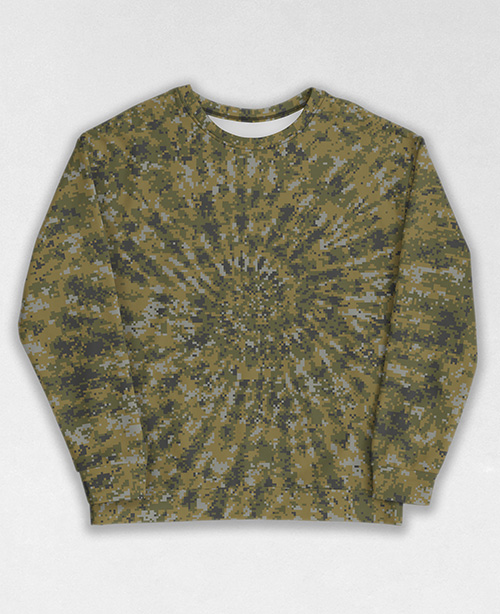 Tie-Dye-Camo Sweatshirt #1363. All over print, precision-cut, and hand-sewn. Super comfortable poly-cotton blend original Digital Camouflage designs by Dan Ellis vague.paris