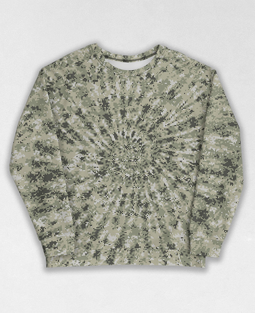 Tie-Dye-Camo Sweatshirt #1364. All over print, precision-cut, and hand-sewn. Super comfortable poly-cotton blend original Digital Camouflage designs by Dan Ellis vague.paris