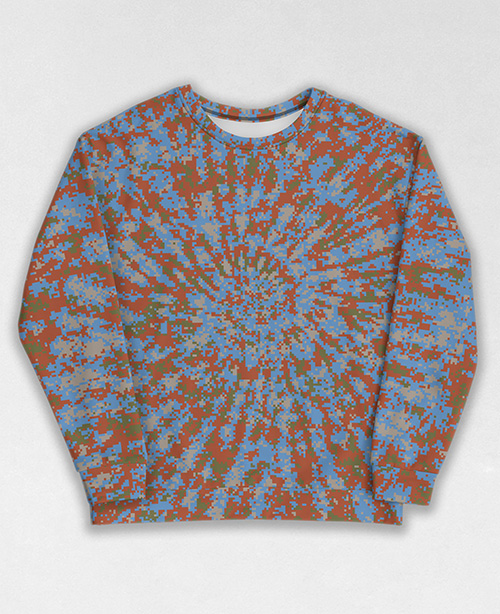 Tie-Dye-Camo Sweatshirt #1367. All over print, precision-cut, and hand-sewn. Super comfortable poly-cotton blend original Digital Camouflage designs by Dan Ellis vague.paris