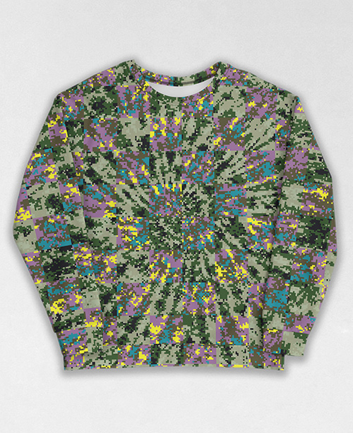 Tie-Dye-Camo Sweatshirt #1370. All over print, precision-cut, and hand-sewn. Super comfortable poly-cotton blend original Digital Camouflage designs by Dan Ellis vague.paris