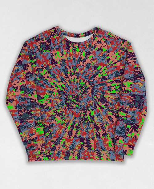 Tie-Dye-Camo Sweatshirt #1372. All over print, precision-cut, and hand-sewn. Super comfortable poly-cotton blend original Digital Camouflage designs by Dan Ellis vague.paris