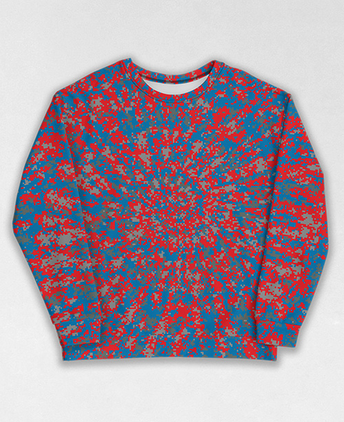 Tie-Dye-Camo Sweatshirt #1373. All over print, precision-cut, and hand-sewn. Super comfortable poly-cotton blend original Digital Camouflage designs by Dan Ellis vague.paris