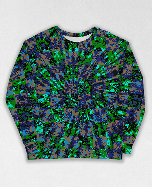 Tie-Dye-Camo Sweatshirt #1378. All over print, precision-cut, and hand-sewn. Super comfortable poly-cotton blend original Digital Camouflage designs by Dan Ellis vague.paris