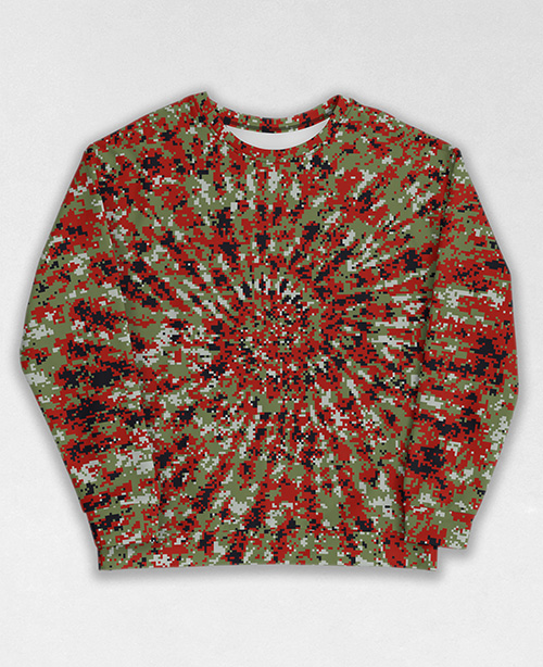 Tie-Dye-Camo Sweatshirt #1379. All over print, precision-cut, and hand-sewn. Super comfortable poly-cotton blend original Digital Camouflage designs by Dan Ellis vague.paris