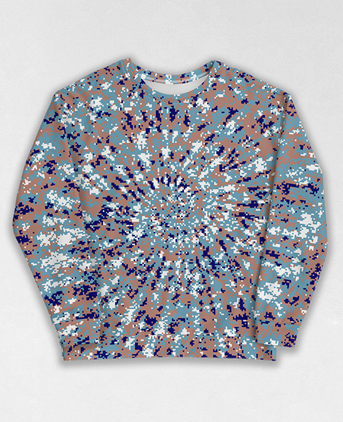 Tie-Dye-Camo Sweatshirt #1381. All over print, precision-cut, and hand-sewn. Super comfortable poly-cotton blend original Digital Camouflage designs by Dan Ellis vague.paris