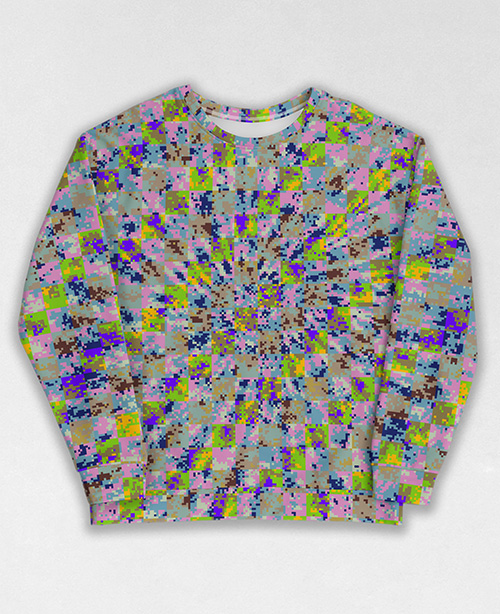 Tie-Dye-Camo Sweatshirt #1382. All over print, precision-cut, and hand-sewn. Super comfortable poly-cotton blend original Digital Camouflage designs by Dan Ellis vague.paris