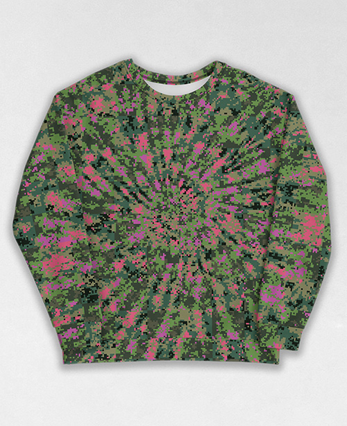 Tie-Dye-Camo Sweatshirt #1383. All over print, precision-cut, and hand-sewn. Super comfortable poly-cotton blend original Digital Camouflage designs by Dan Ellis vague.paris