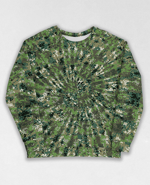 Tie-Dye-Camo Sweatshirt #1384. All over print, precision-cut, and hand-sewn. Super comfortable poly-cotton blend original Digital Camouflage designs by Dan Ellis vague.paris