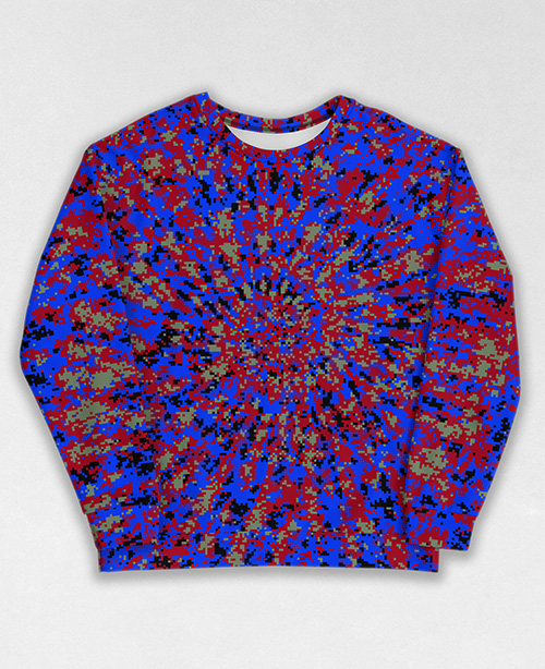 Tie-Dye-Camo Sweatshirt #1385. All over print, precision-cut, and hand-sewn. Super comfortable poly-cotton blend original Digital Camouflage designs by Dan Ellis vague.paris