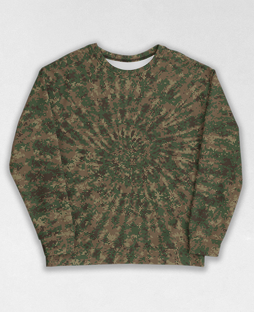 Tie-Dye-Camo Sweatshirt #1387. All over print, precision-cut, and hand-sewn. Super comfortable poly-cotton blend original Digital Camouflage designs by Dan Ellis vague.paris