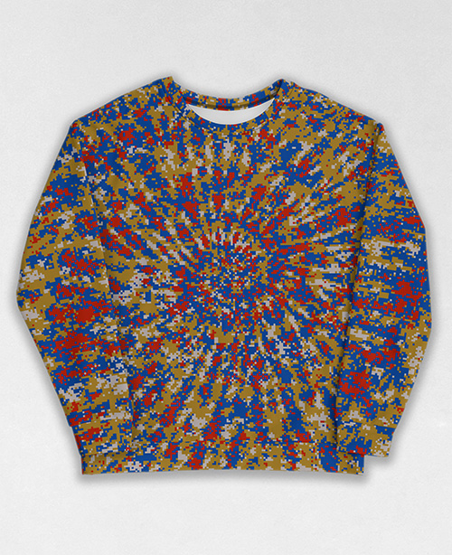 Tie-Dye-Camo Sweatshirt #1388. All over print, precision-cut, and hand-sewn. Super comfortable poly-cotton blend original Digital Camouflage designs by Dan Ellis vague.paris