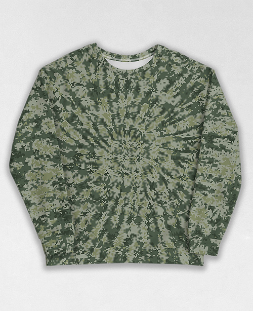 Tie-Dye-Camo Sweatshirt #1393. All over print, precision-cut, and hand-sewn. Super comfortable poly-cotton blend original Digital Camouflage designs by Dan Ellis vague.paris