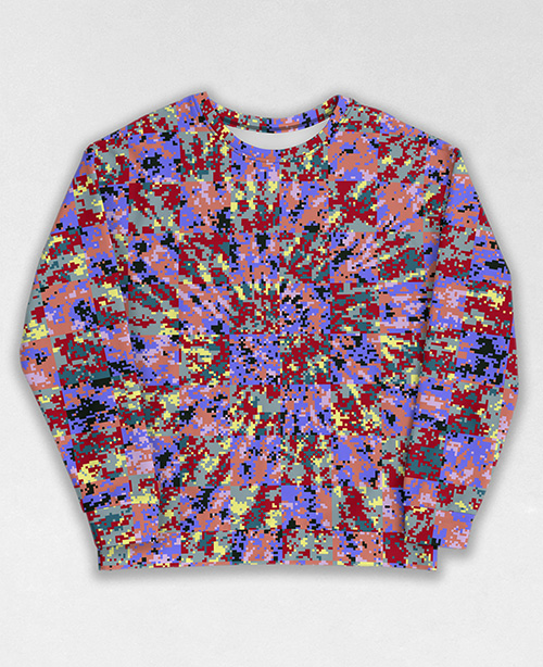 Tie-Dye-Camo Sweatshirt #1394. All over print, precision-cut, and hand-sewn. Super comfortable poly-cotton blend original Digital Camouflage designs by Dan Ellis vague.paris