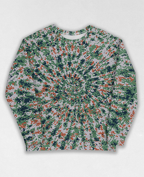 Tie-Dye-Camo Sweatshirt #1395. All over print, precision-cut, and hand-sewn. Super comfortable poly-cotton blend original Digital Camouflage designs by Dan Ellis vague.paris