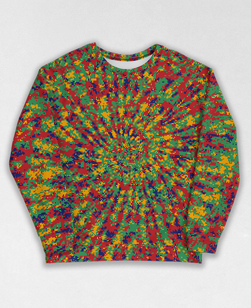 Tie-Dye-Camo Sweatshirt #1396. All over print, precision-cut, and hand-sewn. Super comfortable poly-cotton blend original Digital Camouflage designs by Dan Ellis vague.paris