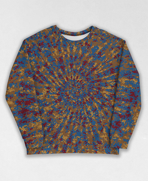 Tie-Dye-Camo Sweatshirt #1397. All over print, precision-cut, and hand-sewn. Super comfortable poly-cotton blend original Digital Camouflage designs by Dan Ellis vague.paris